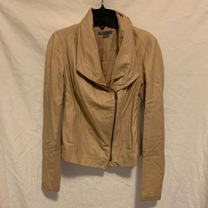Vince Paper Leather Lambskin Moto Jacket in Cream